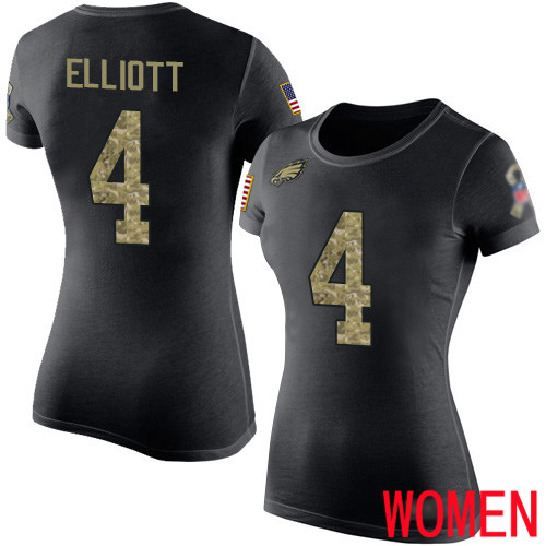 Women Philadelphia Eagles #4 Jake Elliott Black Camo Salute to Service NFL T Shirt->nfl t-shirts->Sports Accessory